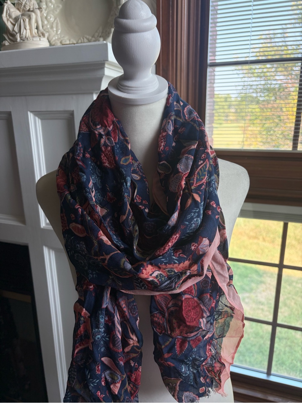 LOFT Navy and Pink Floral Wrap Scarf